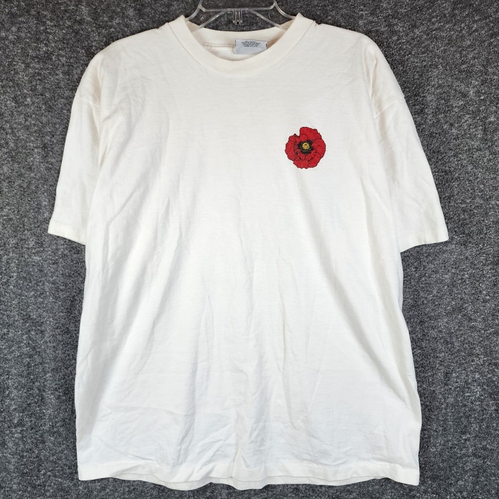 The Aussie T Company T-Shirt Mens XL Poppy Fields White Single Stitch USA EUC
